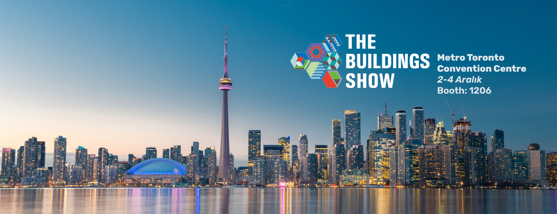 Toronto şehir manzarası ile hazırlanmış Toronto Buildings Show katılımcı afişi.